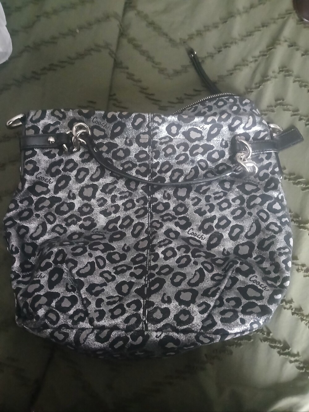 Coach Metallic Leopard-Print Tote Bag - Black/Silver